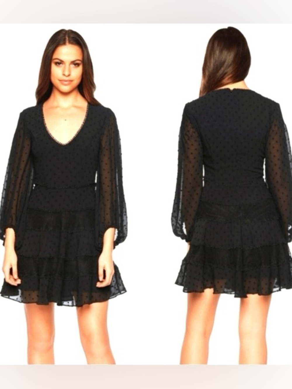 Bardot Mae Lace Tiered Swiss Dot Fit & Flare Mini Dress Sz 6 🧡🍄